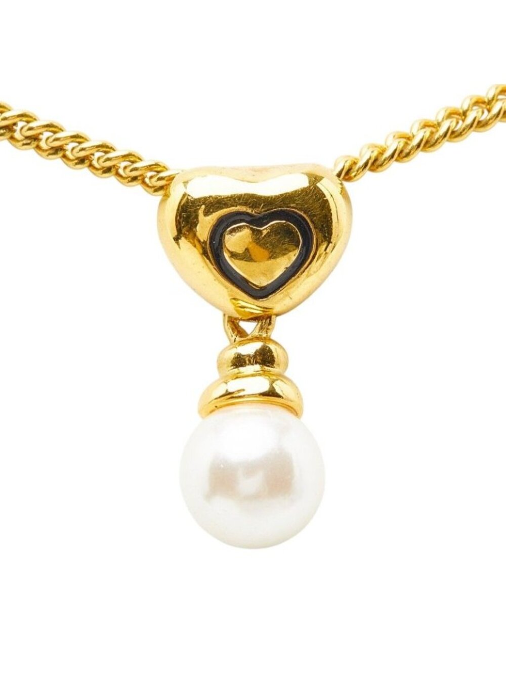 Dior Heart Pendant Necklace Gold Plated Faux Pearl - Picture 2 of 7